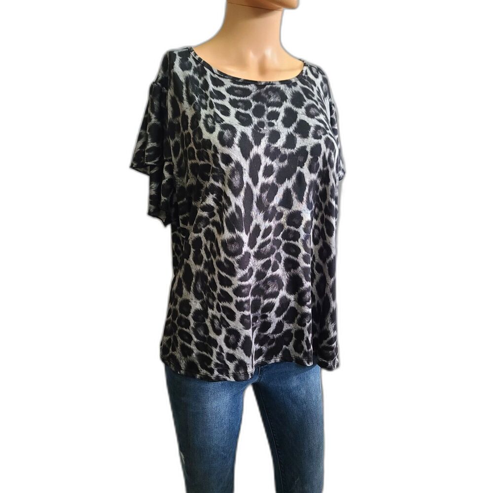 Vintage Exclusive One Y2K Grunge Black Gray Animal Print Blouse Top 2X